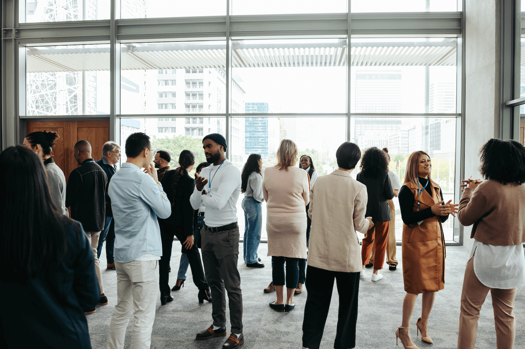 crowd of people in a modern building